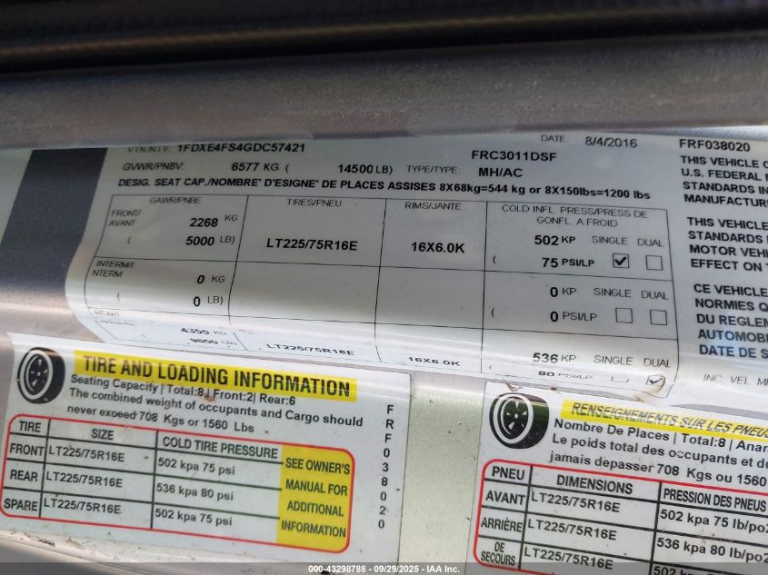 2016 Ford E-450 Cutaway VIN: 1FDXE4FS4GDC57421 Lot: 43298788