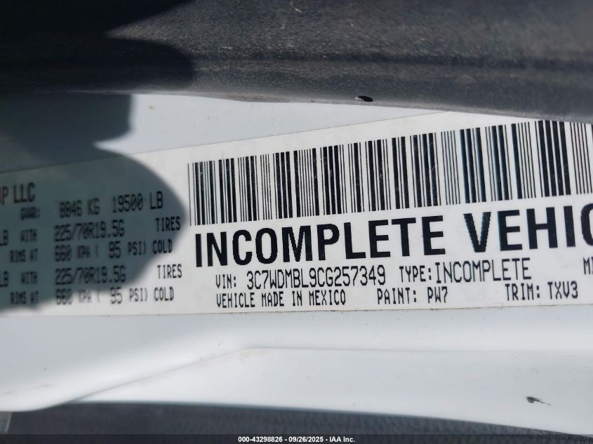 2012 Ram 5500 Chassis St/Slt VIN: 3C7WDMBL9CG257349 Lot: 43298826