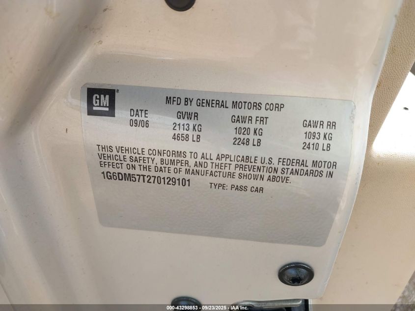 2007 Cadillac Cts Standard VIN: 1G6DM57T270129101 Lot: 43298853