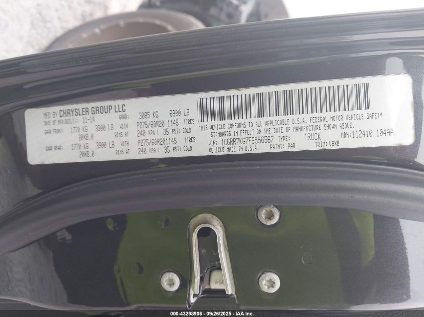 2015 Ram 1500 Express VIN: 1C6RR7KG7FS556567 Lot: 43298906