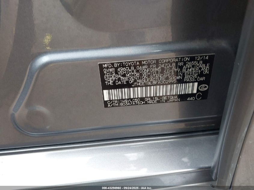 2015 Lexus Gs 350 VIN: JTHCE1BL8FA002995 Lot: 43298960