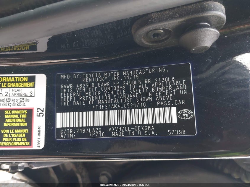 2020 TOYOTA CAMRY XLE HYBRID 4T1F31AK4LU521710