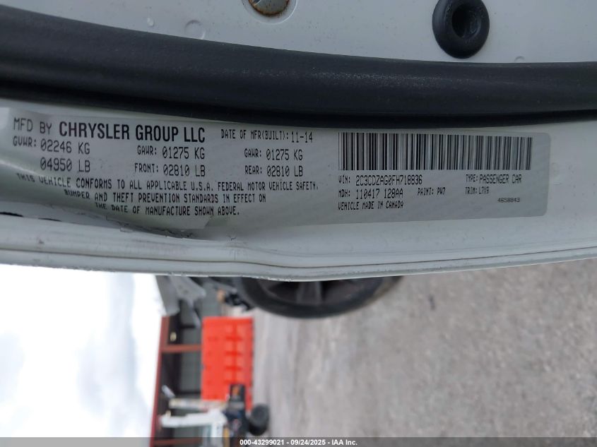 2015 Dodge Challenger Sxt VIN: 2C3CDZAG0FH718836 Lot: 43299021