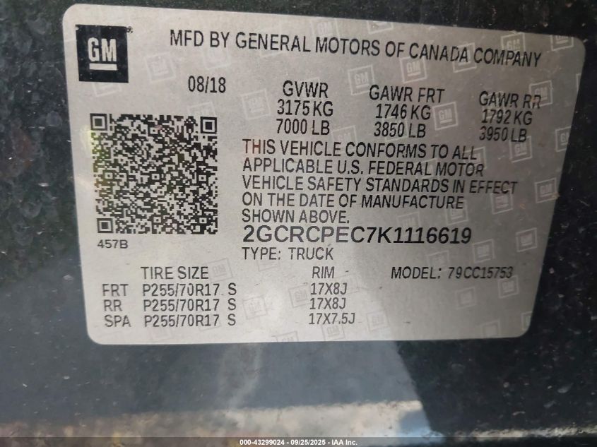 2019 Chevrolet Silverado 1500 Ld Lt VIN: 2GCRCPEC7K1116619 Lot: 43299024