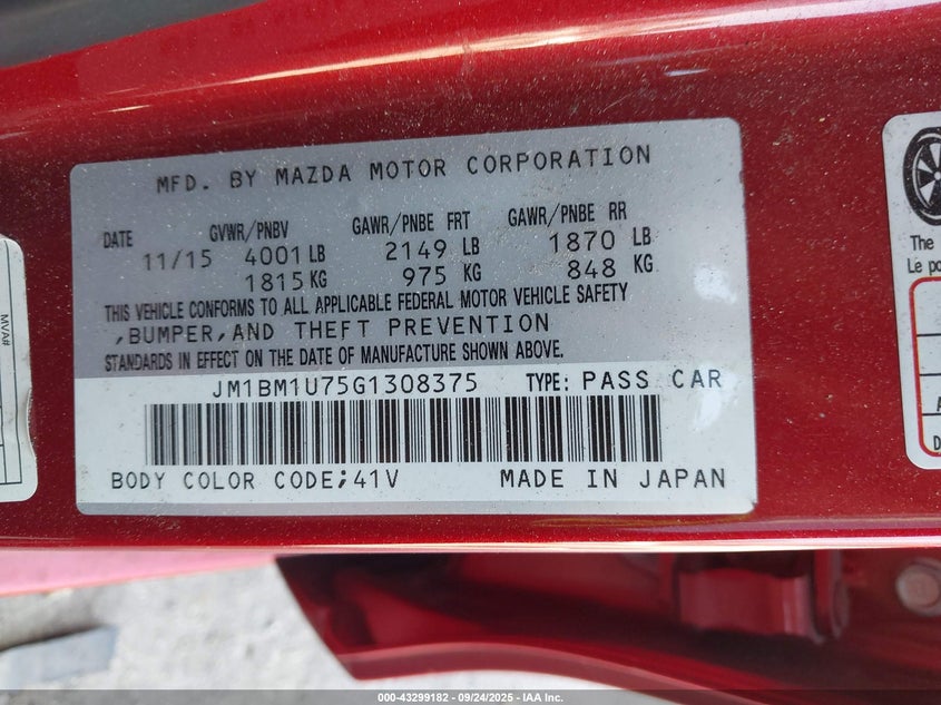 2016 MAZDA MAZDA3 I SPORT - JM1BM1U75G1308375