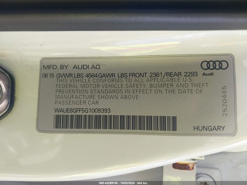 2016 AUDI A3 2.0T PREMIUM WAUE8GFF5G1009393