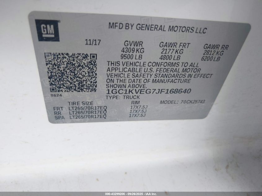 2018 Chevrolet Silverado 2500Hd Lt VIN: 1GC1KVEG7JF168640 Lot: 43299206