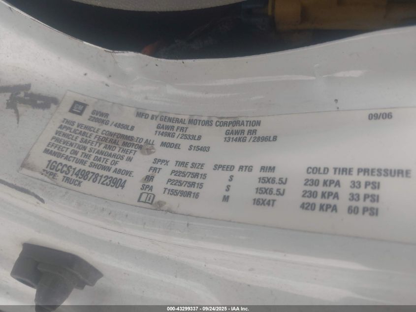 2007 Chevrolet Colorado Ls VIN: 1GCCS149878123904 Lot: 43299337