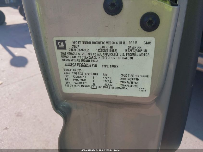 2006 Chevrolet Silverado 1500 Work Truck VIN: 3GCEC14V36G257716 Lot: 43299342