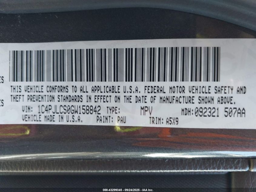 2016 Jeep Cherokee Altitude VIN: 1C4PJLCS0GW158842 Lot: 43299345