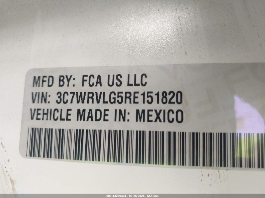 2024 Ram Promaster 3500 Cutaway Low Roof VIN: 3C7WRVLG5RE151820 Lot: 43299434