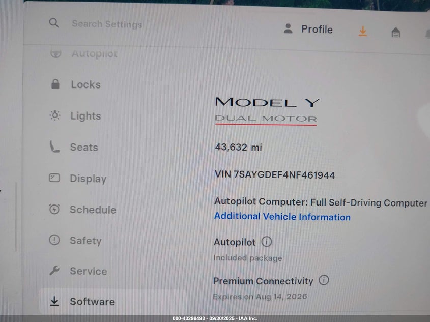 2022 Tesla Model Y Performance Dual Motor All-Wheel Drive VIN: 7SAYGDEF4NF461944 Lot: 43299493