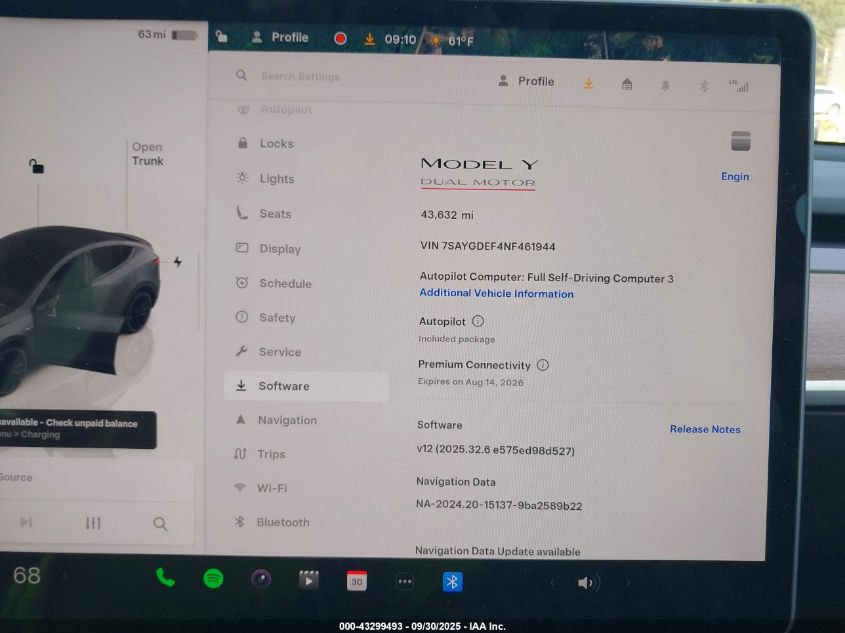 2022 Tesla Model Y Performance Dual Motor All-Wheel Drive VIN: 7SAYGDEF4NF461944 Lot: 43299493
