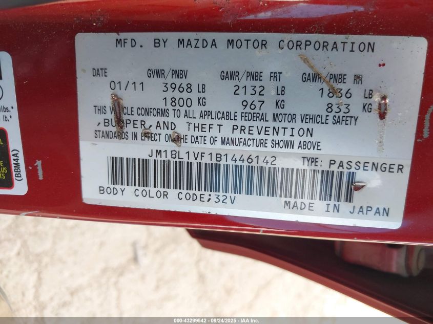 2011 Mazda Mazda3 VIN: JM1BL1VF1B1446142 Lot: 43299542
