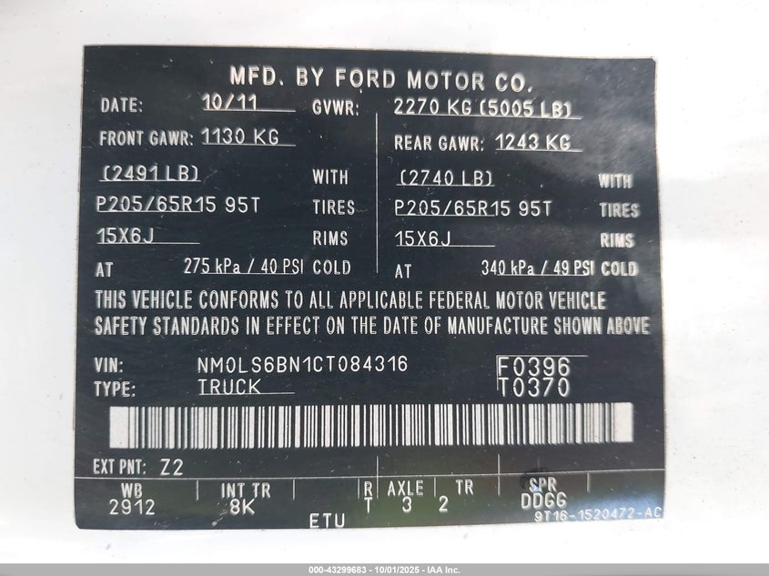 2012 Ford Transit Connect Xlt VIN: NM0LS6BN1CT084316 Lot: 43299683