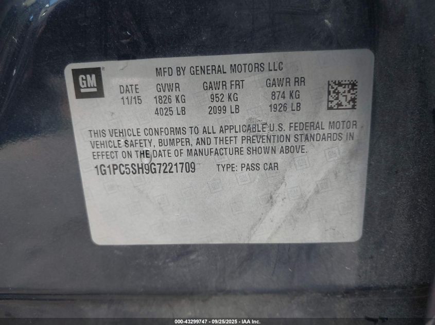 2016 Chevrolet Cruze Limited Ls Auto VIN: 1G1PC5SH9G7221709 Lot: 43299747