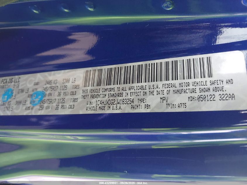 2018 Jeep Wrangler Unlimited Sport 4X4 VIN: 1C4HJXDG2JW183254 Lot: 43299951