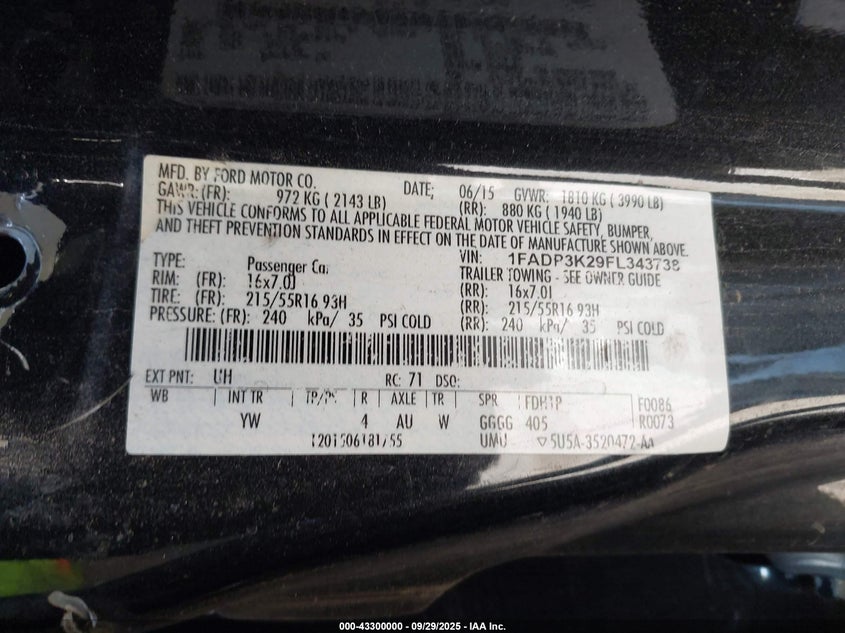 2015 FORD FOCUS SE - 1FADP3K29FL343738