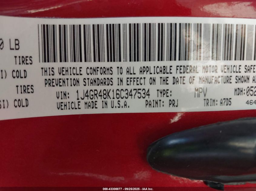 2006 Jeep Grand Cherokee Laredo VIN: 1J4GR48K16C347534 Lot: 43300077