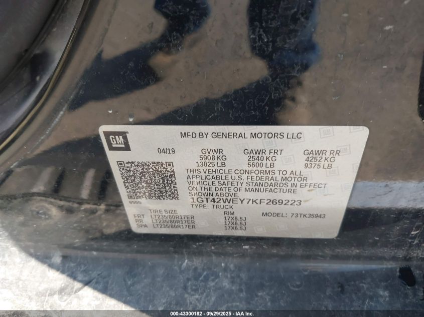 2019 GMC Sierra 3500Hd Denali VIN: 1GT42WEY7KF269223 Lot: 43300182