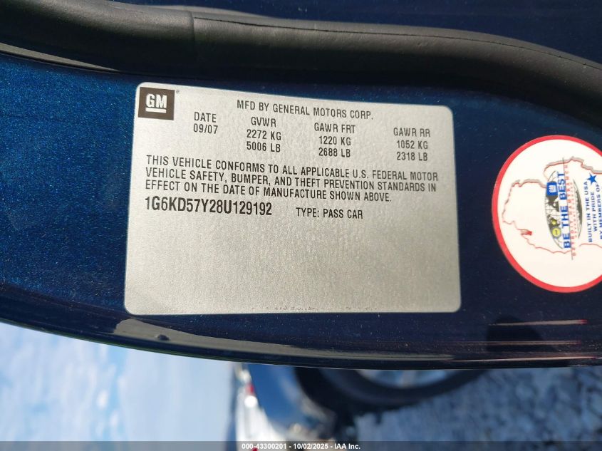 2008 Cadillac Dts 1Sa VIN: 1G6KD57Y28U129192 Lot: 43300201