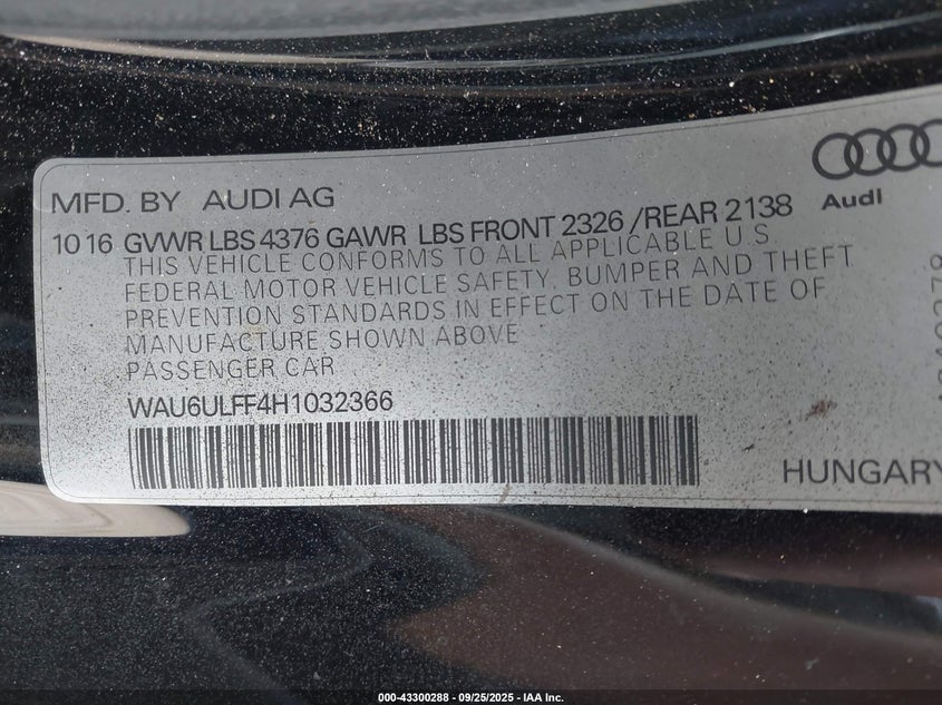 2017 AUDI A3 2.0T PREMIUM - WAU6ULFF4H1032366