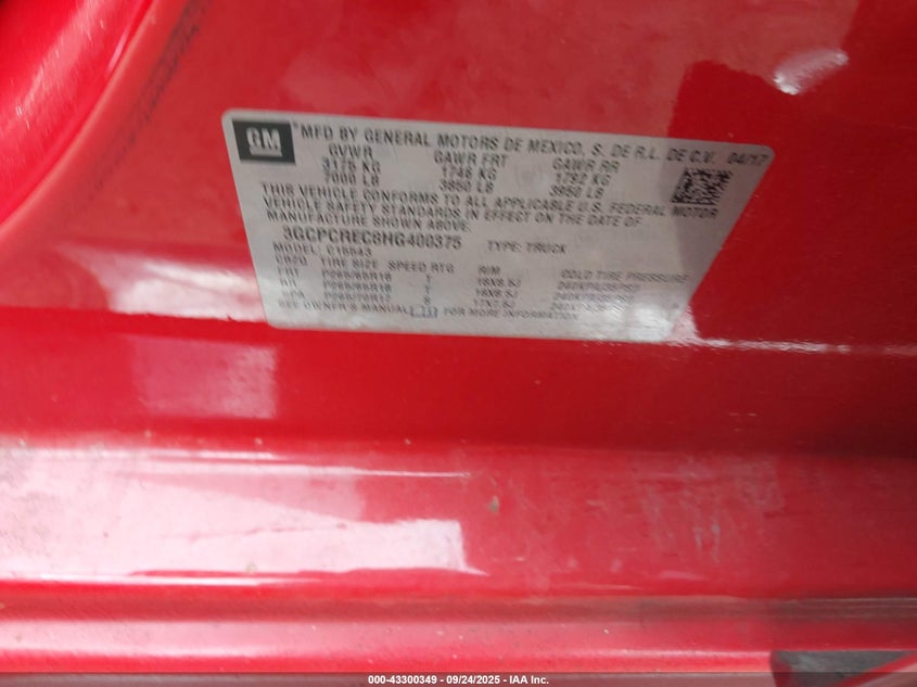 2017 CHEVROLET SILVERADO 1500 1LT - 3GCPCREC8HG400375