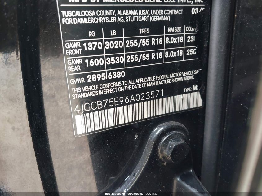 2006 Mercedes-Benz R 500 4Matic VIN: 4JGCB75E96A023571 Lot: 43300379