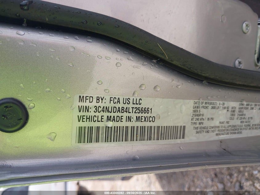 2020 JEEP COMPASS SPORT 4X4 - 3C4NJDAB4LT256661