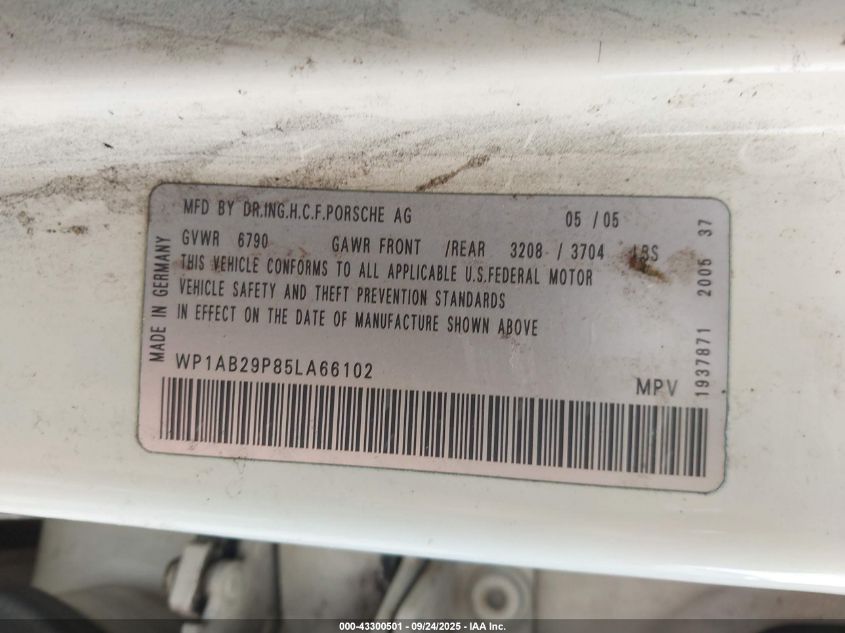 2005 Porsche Cayenne S VIN: WP1AB29P85LA66102 Lot: 43300501