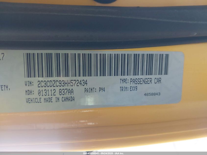 2017 Dodge Challenger Srt Hellcat VIN: 2C3CDZC93HH572434 Lot: 43300549