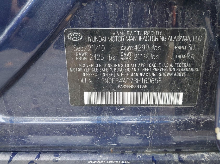 5NPEB4AC7BH160656 2011 HYUNDAI SONATA photo no. 9