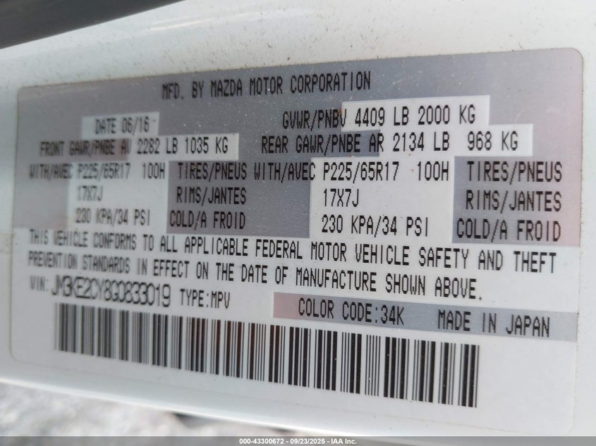 2016 MAZDA CX-5 TOURING - JM3KE2CY8G0833019