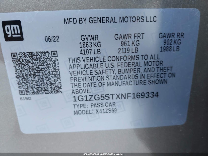 2022 CHEVROLET MALIBU FWD RS - 1G1ZG5STXNF169334