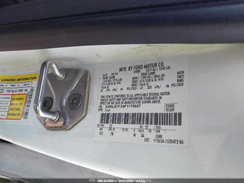 2015 Ford Transit Connect Xlt VIN: NM0LS7FX9F1175657 Lot: 43300873