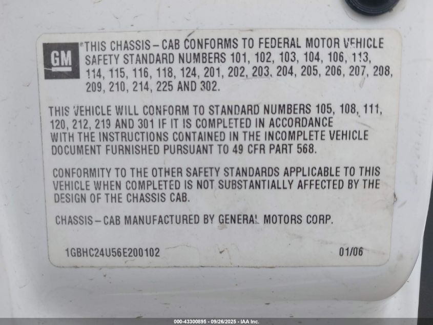 2006 Chevrolet Silverado 2500Hd Work Truck VIN: 1GBHC24U56E200102 Lot: 43300895