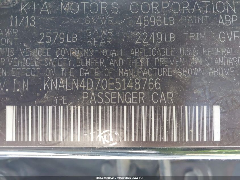 2014 Kia Cadenza Premium VIN: KNALN4D70E5148766 Lot: 43300946