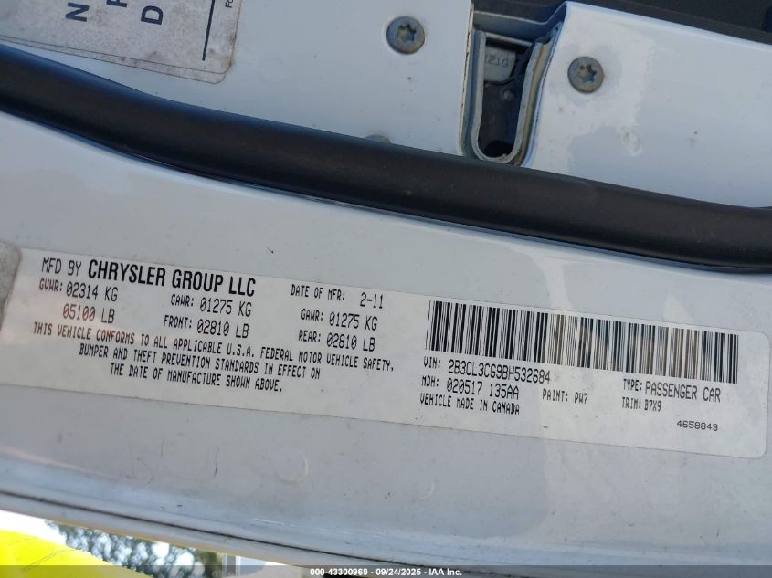 2011 Dodge Charger VIN: 2B3CL3CG9BH532684 Lot: 43300969