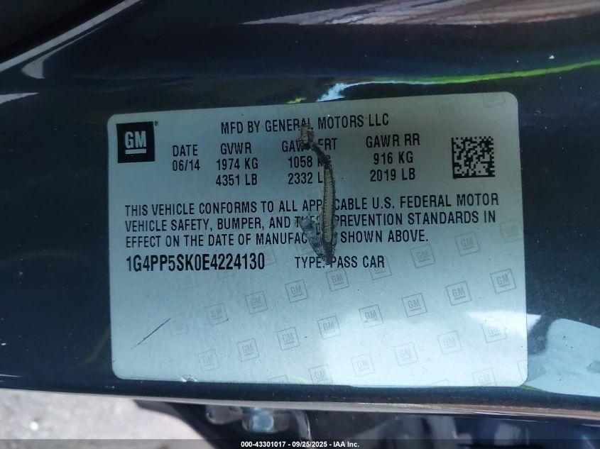 2014 Buick Verano VIN: 1G4PP5SK0E4224130 Lot: 43301017