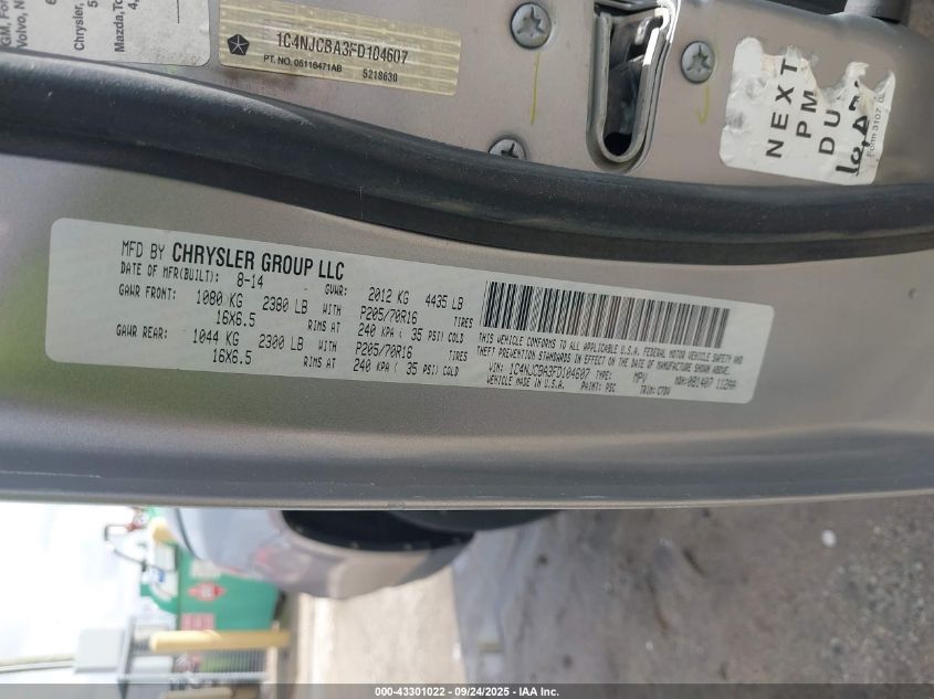2015 Jeep Compass Sport VIN: 1C4NJCBA3FD104607 Lot: 43301022