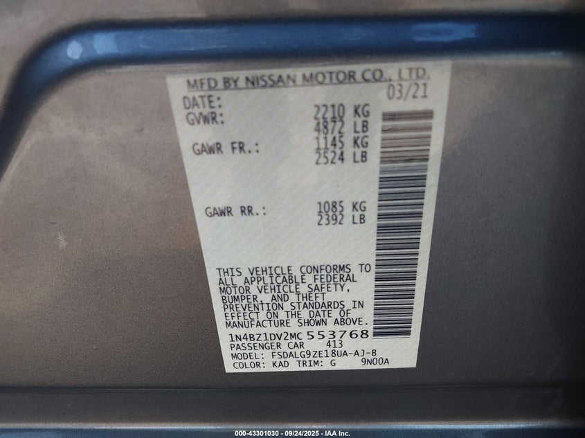 2021 NISSAN LEAF SL PLUS 62 KWH - 1N4BZ1DV2MC553768