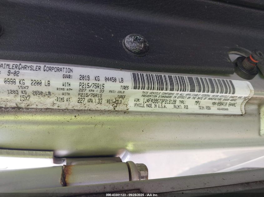 2003 Jeep Wrangler X VIN: 1J4FA39S73P313128 Lot: 43301123