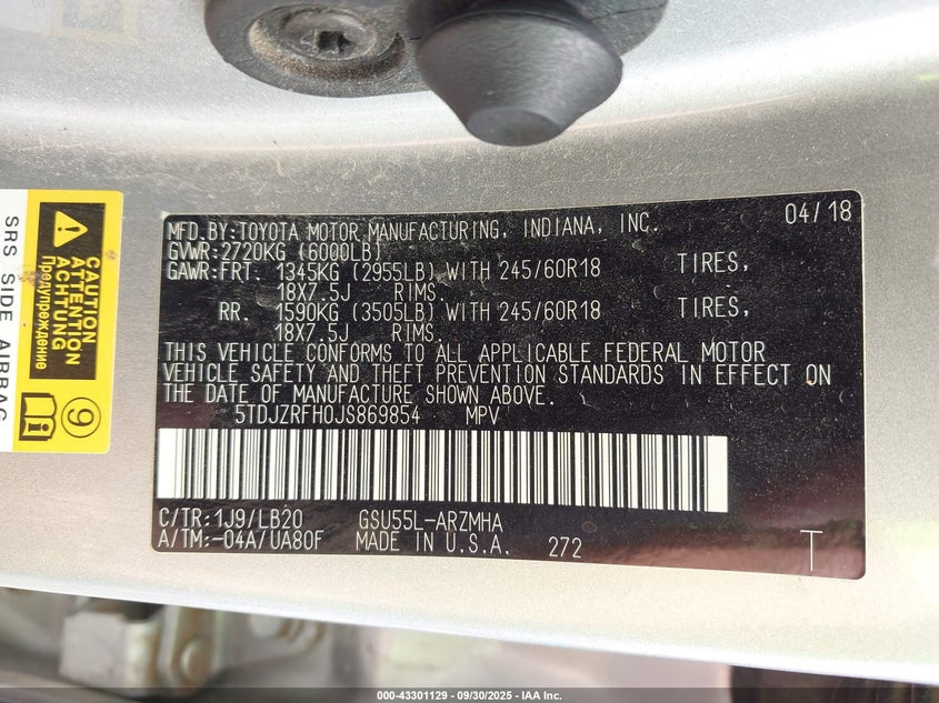 2018 TOYOTA HIGHLANDER XLE - 5TDJZRFH0JS869854