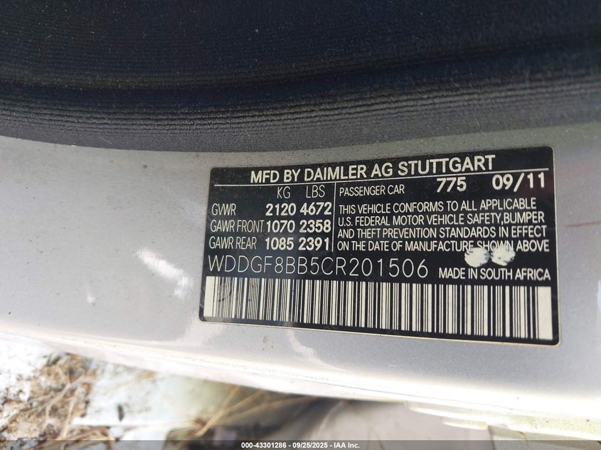 2012 Mercedes-Benz C 300 Sport 4Matic VIN: WDDGF8BB5CR201506 Lot: 43301286