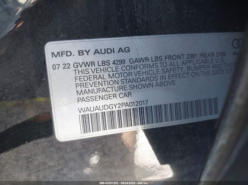 2023 Audi A3 Premium 40 Tfsi Front-Wheel Drive S Tronic VIN: WAUAUDGY2PA012017 Lot: 43301292