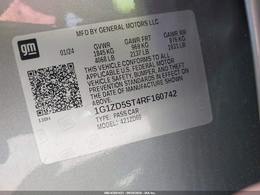 2024 CHEVROLET MALIBU FWD 1LT - 1G1ZD5ST4RF160742