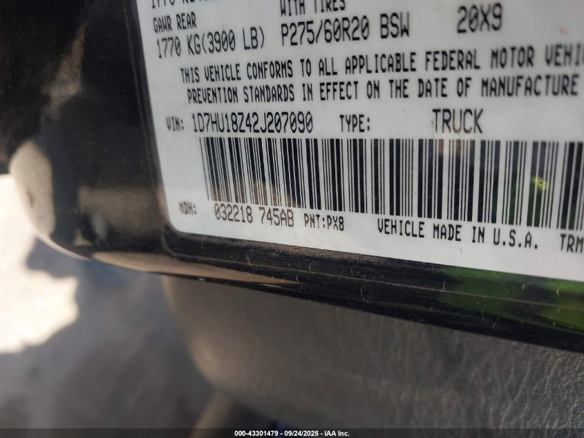 2002 Dodge Ram 1500 St VIN: 1D7HU18Z42J207090 Lot: 43301479