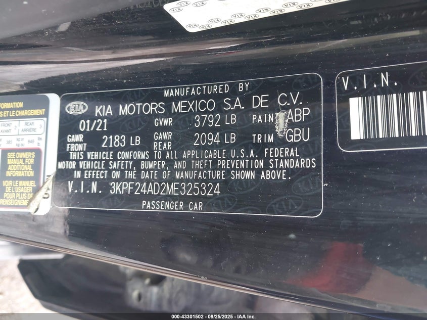 2021 KIA FORTE LXS - 3KPF24AD2ME325324