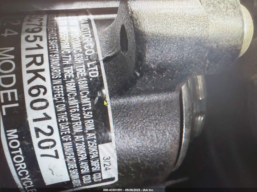 2024 Honda Gl1800 D VIN: JH2SC7951RK601207 Lot: 43301591