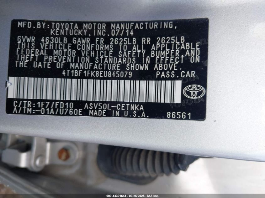 2014 Toyota Camry Le VIN: 4T1BF1FK8EU845079 Lot: 43301644